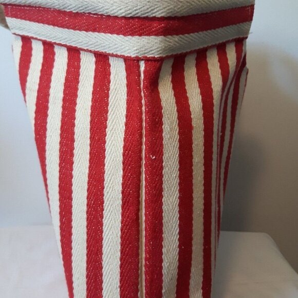 RED WHITE striped canvas BEACH tote NAUTICAL rope handles footprint sand bag - Picture 2 of 5